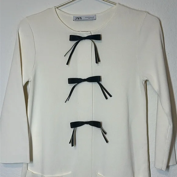 Zara Knit Long Sleeve Bow Dress Size XS - Picture 3 of 12